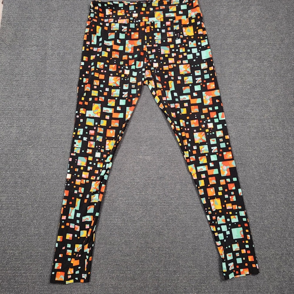 LuLaRoe Leggings Women Tall & Curvy Black Geometric Square Pattern Casual